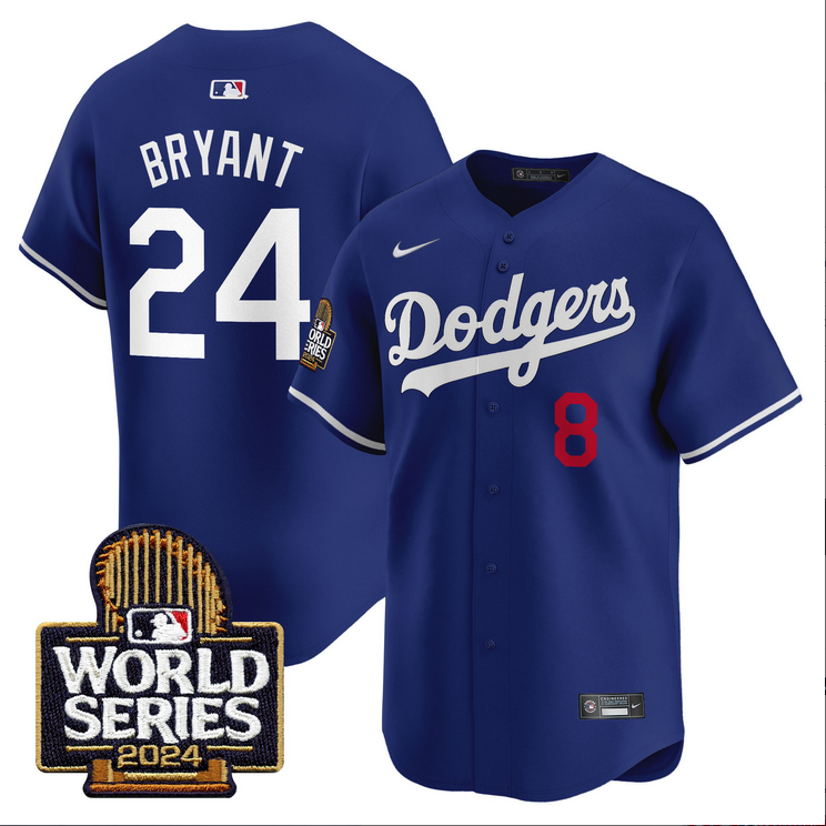 Men MLB Los Angeles Dodgers 24 Bryant blue 2024 World Series Champions Patch Limited Jersey20241105 style 1